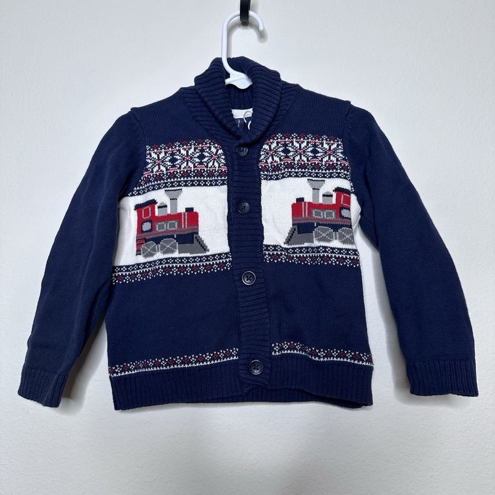 Janie And Jack Toddler Boys Button Cardigan Train Holiday Size 2T NWOT